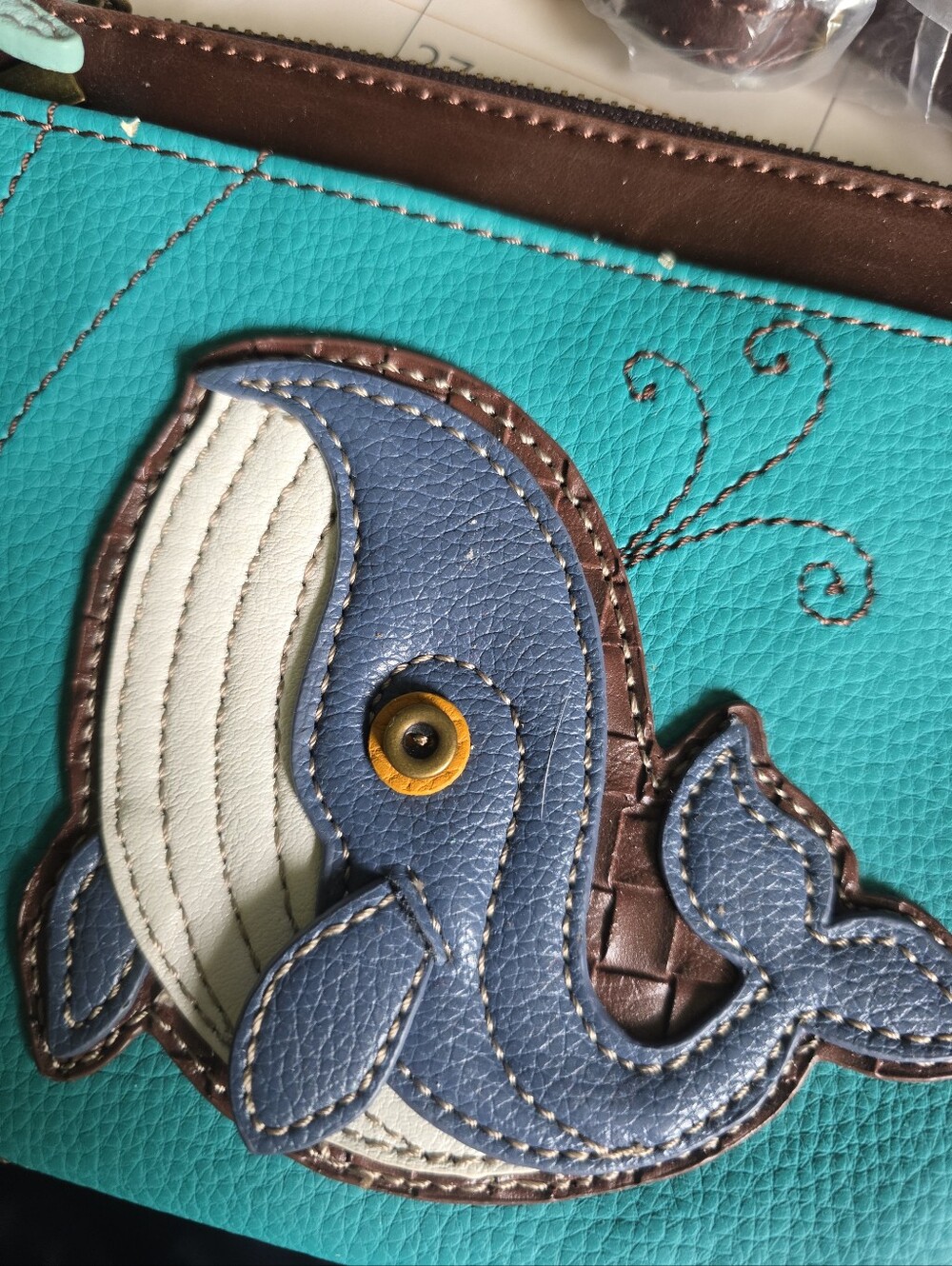 Women's Teal Whale Applique Crossbody Bag - Blue & Teal